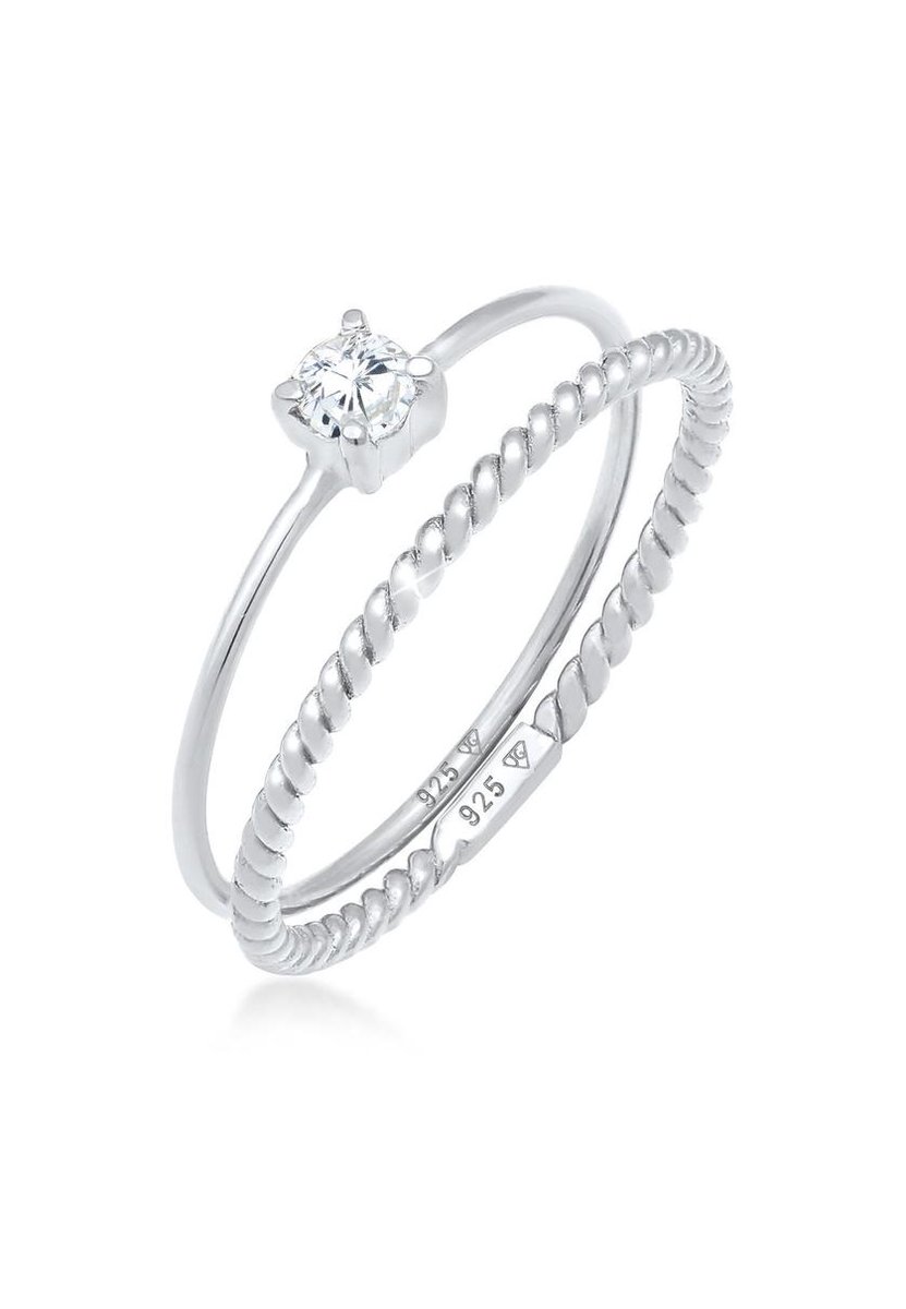Elli - Ring - Dames Ring Set Gedraaid Trend Blogger met Zirconia steen in 925 Sterling Zilver Gold Plated - Dames