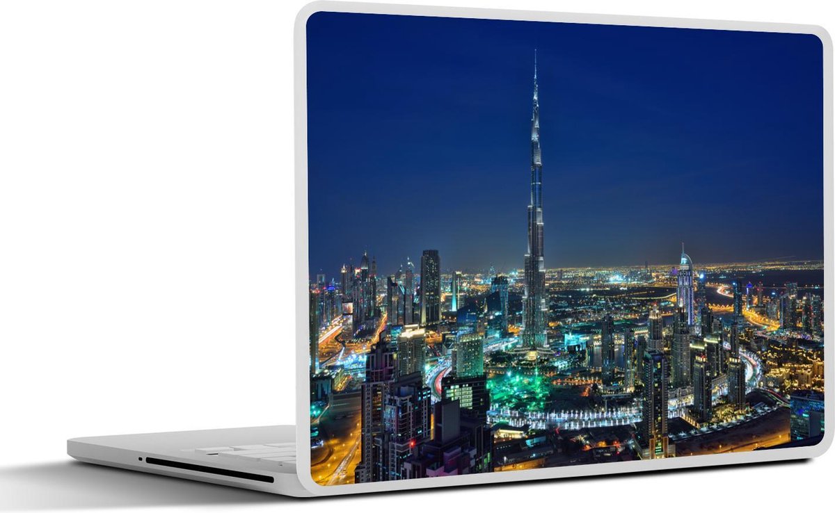 Laptop sticker 17.3 inch Dubai en de Burj Khalifa verlicht in de