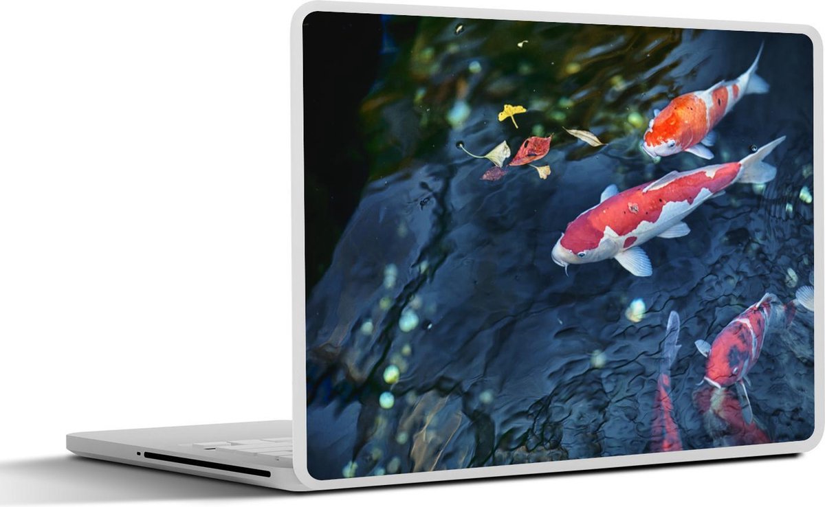 Laptop sticker - 14 inch - Vier koi karpers in een vijver - 32x5x23x5cm - Laptopstickers - Laptop skin - Cover