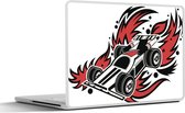 Laptop sticker - 14 inch - Een illustratie van een racewagen uit de Formule 1 gaat in vlammen op - 32x5x23x5cm - Laptopstickers - Laptop skin - Cover