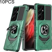 Voor Samsung Galaxy S21 Ultra 5G 10 PCS Union Armor Magnetische PC + TPU Shockproof Case met 360 Graden Rotatie Ring Houder (Dark Night Green)