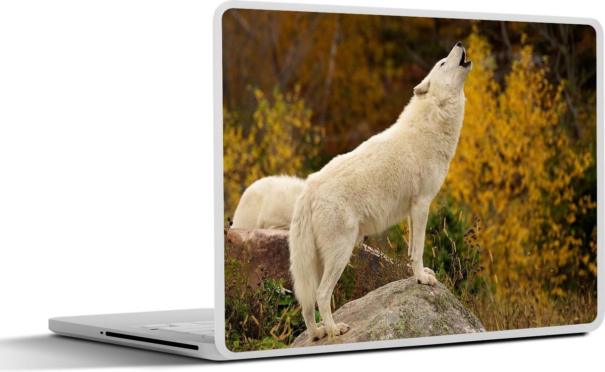Laptop sticker - 14 inch - Wolf - Toronto - Wit - 32x5x23x5cm - Laptopstickers - Laptop skin - Cover
