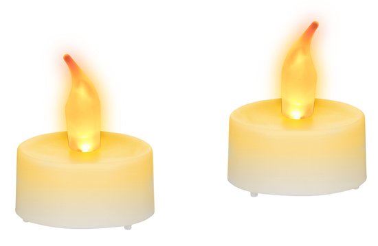 LED theelichten - set van 2 - met batterijen - gele vlam - feestverlichting - wit