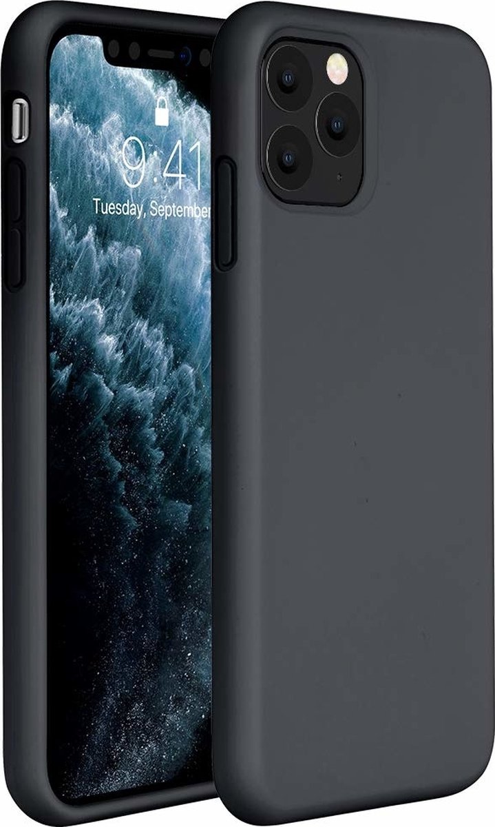 Silicone case geschikt voor Apple iPhone 11 Pro Max - zwart + Glazen Screenprotector