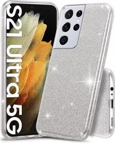 Hoesje Geschikt voor: Samsung Galaxy S21 Ultra Glitters Siliconen TPU Case Zilver - BlingBling Cover