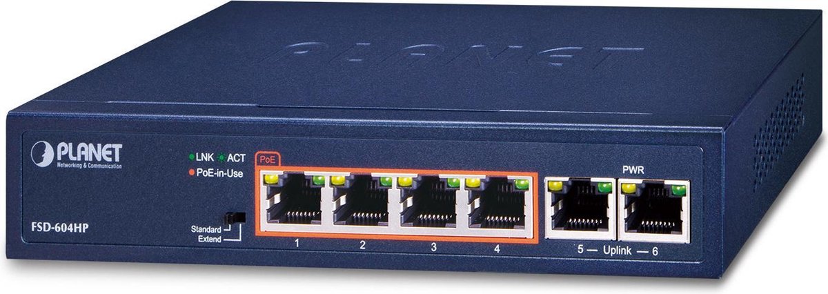 Planet 4-Port 10/100 Tp Poe + 2-Port 10/100 Tp Ethernet Swit