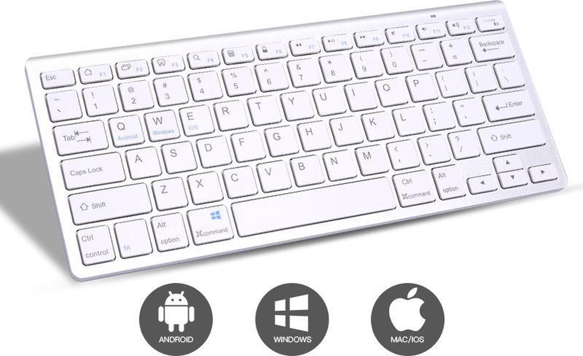 Universeel Draadloos Bluetooth Toetsenbord - Wireless Keyboard - Oplaadbaar toetsenbord - iOS, Android & Windows - Wit