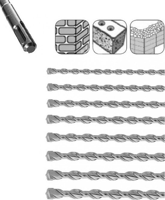 Set de forets à béton SDS-plus extra longs (8 pièces)