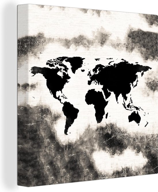 Peintures Toile Wereldkaart - Zwart - Bois - 50x50 cm - Décoration murale