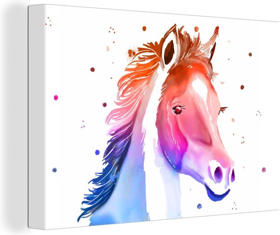 Canvas Schilderij Paard - Roze - Paars - Wanddecoratie