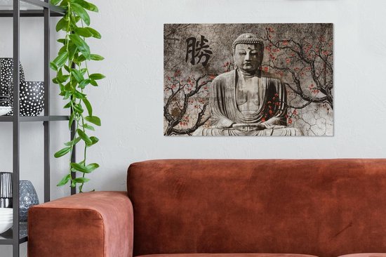 Peintures sur toile Bouddha - Statue - Arbre - 90x60 cm - Décoration murale