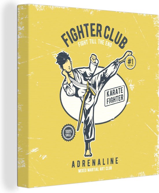 Tableau Karaté - Homme - Vintage - 90x90 cm - Décoration murale - Cadeau Vaderdag - Cadeau pour lui - Astuce - Homme
