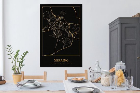 Toile Peinture Carte - Seraing - Or - Zwart - 80x120 cm - Décoration murale