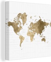 Canvas Wereldkaart - 50x50 - Wanddecoratie Wereldkaart - Glitters - Goud