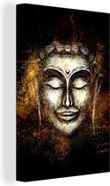 Toile Peinture Bouddha - Tête - Zwart - 40x60 cm - Décoration murale