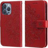 7-bloemblaadjes bloemen reliëfpatroon horizontale flip PU lederen tas met houder & kaartsleuven & portemonnee & fotolijst voor iPhone 13 Pro (rood)