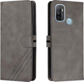 Voor OPPO A53/A53s Stiksels Stijl 2-Kleur Koe Textuur Horizontale Flip PU Lederen Case met Houder & Kaartsleuf & Lanyard (Grijs)