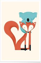 JUNIQE - Poster Fox and Koala -20x30 /Blauw & Oranje