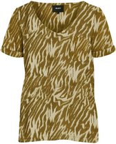 Object T-shirt Objtessi Slub S/s V-neck Aop Sc 23029730 Khaki/sandshell Dames Maat - XS