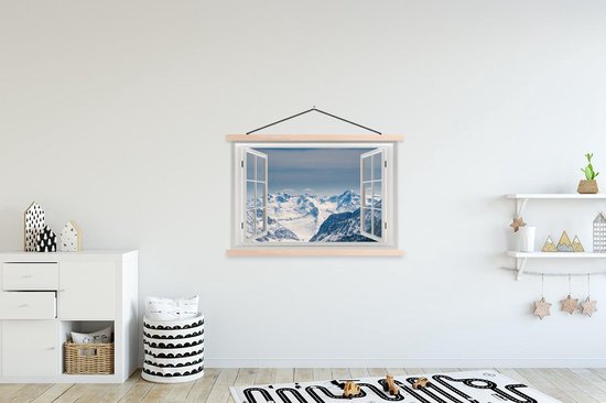 Porte-affiche avec affiche - Affiche scolaire - Transparent - Neige - Montagnes - 150x100 cm - Lattes vierges