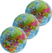 3x Boule anti-stress planète terre/globe/globe 7 cm - Balles anti-stress - Produits anti-stress
