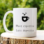 More espresso Less depresso Mok Customized Mok Mok Cadeau Gift for Friends Wit Mok