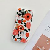 Voor iPhone 12 Pro Frosted Flowers Pattern IMD TPU Case with Metal Diamond Ring Holder (Rood)
