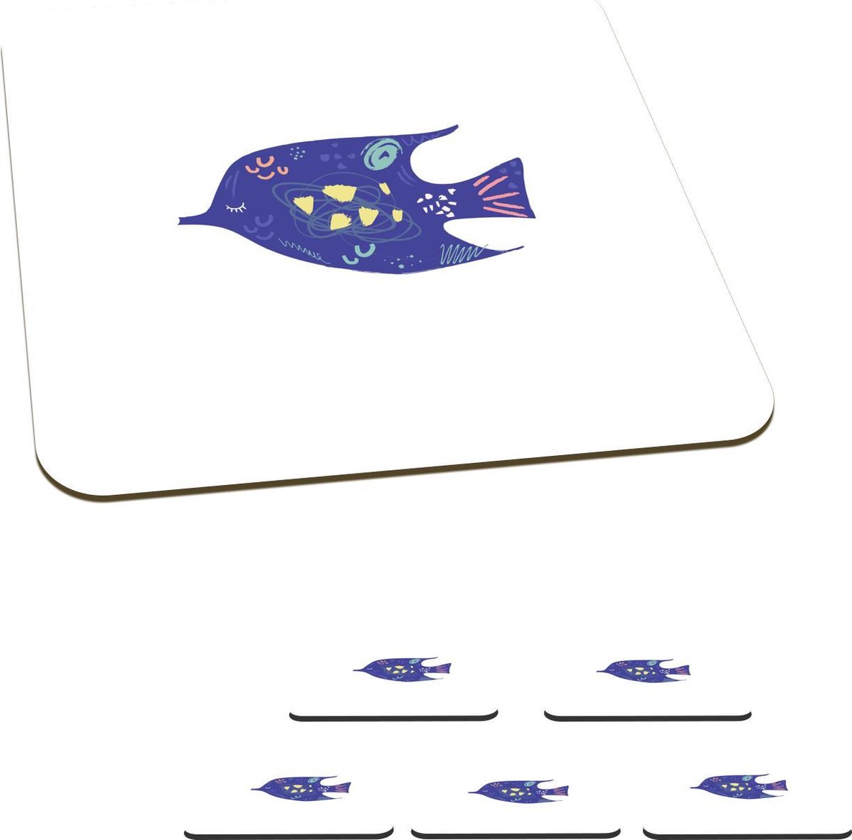 Onderzetters voor glazen - Vis - Paars - Pastel - 10x10 cm - Glasonderzetters - 6 stuks