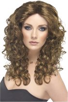 Glamour look dames pruik - bruin haar - krullen - Hollywood filmster - verkleed