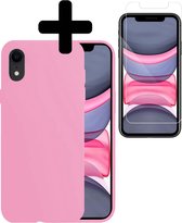 Hoes voor iPhone XR Hoesje Roze Siliconen Case Met Screenprotector - Hoes voor iPhone XR Hoesje Hoes met Screenprotector - Roze