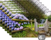 Placemat - Placemats kunststof - Cottage tuin met hortensia's - 45x30 cm - 6 stuks - Hittebestendig - Anti-Slip - Onderlegger - Afneembaar