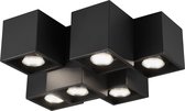 LED Plafondlamp - Plafondverlichting - Torna Ferry - GU10 Fitting - 6-lichts - Rechthoek - Mat Zwart - Aluminium