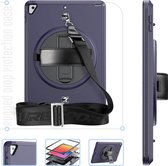 Tablet hoes geschikt voor iPad 10.2 inch 2019 / 2020 / 2021 - Hand Strap Armor - Rugged Case met schouderband - Donker Blauw