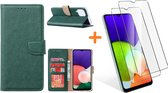 Samsung A22 4G hoesje bookcase Groen - Samsung Galaxy A22 4G hoesje portemonnee boek case - A22 book case hoes cover - Galaxyt A22 4G screenprotector / 2X tempered glass