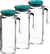 3x stuks glazen schenkkannen met deksel 1 liter - Sapkannen/waterkannen/schenkkannen