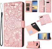 Voor Samsung Galaxy Note8 Huid Voelen Reliëf Zonnebloem Horizontale Flip Lederen Case met Houder & Kaartsleuven & Portemonnee & Lanyard (Rose Goud)