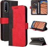 Voor vivo Y20 / Y20i / Y20s / Y12s / Y30 China Zakelijke stiksels-kleur Horizontale Flip PU lederen tas met houder & kaartsleuven & fotolijst (rood)