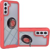 Voor Samsung Galaxy S21+ 5G Sterrenhemel Effen Kleur Serie Schokbestendige PC + TPU Beschermhoes met Ring Houder & Magnetische Functie (Rood)