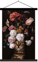 Schoolplaat - Stilleven met bloemen - Jan Davidsz de Heem - Kat - 40x60 cm - Zwarte latten