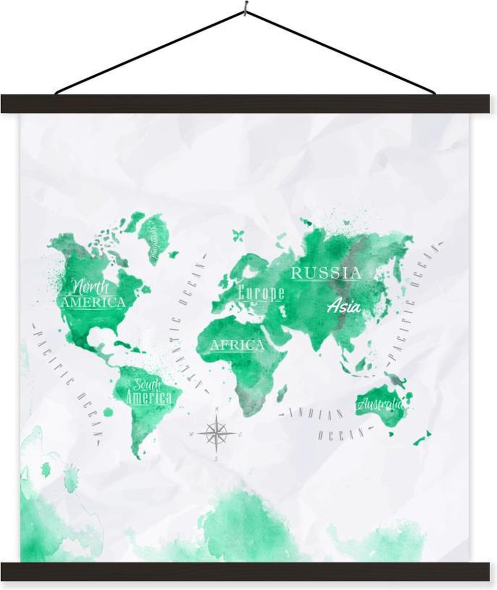 Afbeelding van product TextilePosters  Schoolplaat - Wereldkaarten - Groen - Verf - 120x120 cm - Zwarte latten