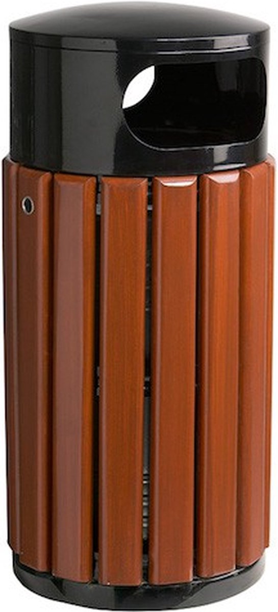 Goedkoopste Buitenafvalbak staal met houten latten Zeno 40 liter