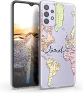 kwmobile telefoonhoesje voor Samsung Galaxy A32 5G - Hoesje voor smartphone in zwart / meerkleurig / transparant - Travel Wereldkaart design