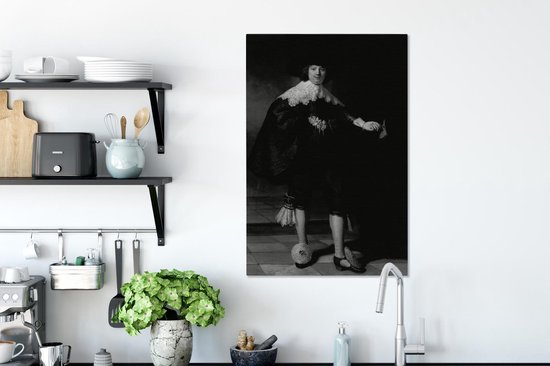 Peinture sur toile Marten Soolmans - Peinture de Rembrandt van Rijn - noir et blanc - 40x60 cm - Décoration murale