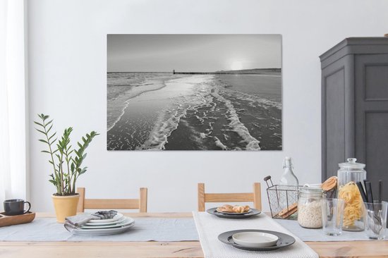 Peinture sur toile La plage de Domburg - noir et blanc - 120x80 cm - Décoration murale
