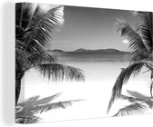 Canvas Schilderij Tropische palmen op het strand - zwart wit - 30x20 cm - Wanddecoratie