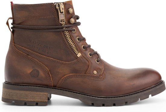 NoGRZ C.Percier Leren enkellaarzen Heren – gevoerde veterschoenen – Cognac Bruin Leer – Maat 45