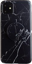 Hoesje geschikt voor iPhone SE 2020 - Backcover - Marmer - Ringhouder - TPU - Zwart