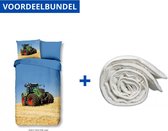 Dekbedovertrek voor Kinderen - Eenpersoons - 140x200/220cm - Inclusief 1 Kussensloop - 100% Versterkt Katoen - Tractor + Wasbaar Microfiber Dekbed - 140x220cm - Wit