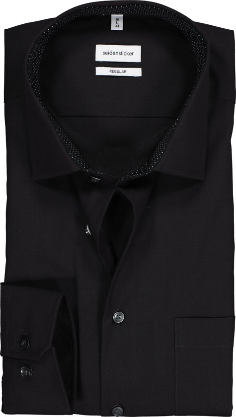 Seidensticker regular fit overhemd - zwart (contrast) - Strijkvrij - Boordmaat: