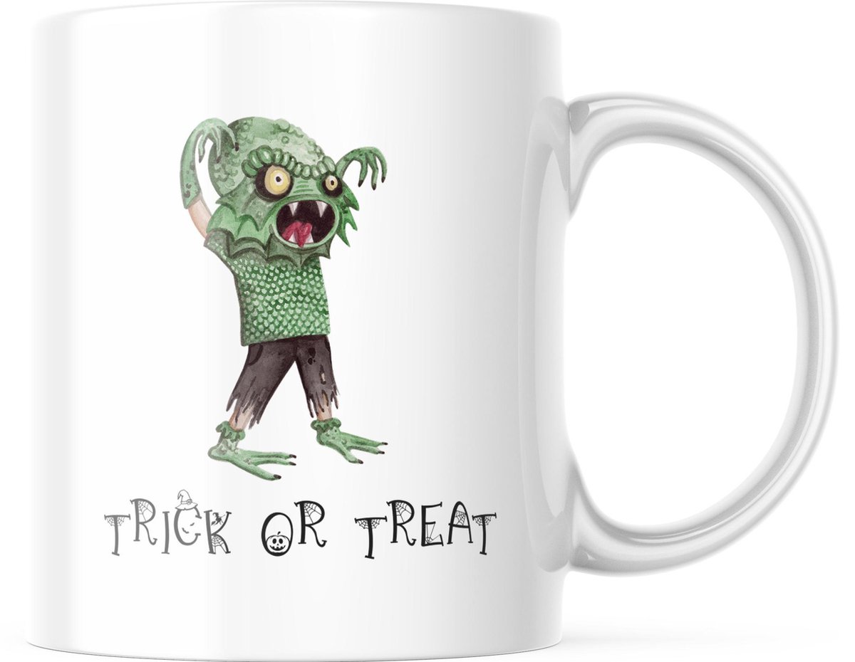 Halloween Mok: Trick or Treat - Fishboy | Halloween Decoratie | Grappige Cadeaus | Koffiemok | Koffiebeker | Theemok | Theebeker